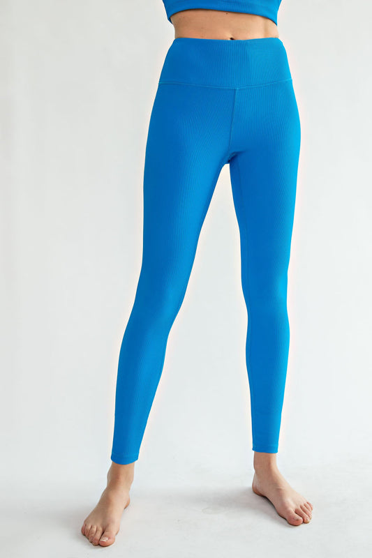 Nylon Rib Yoga Leggings in Sonic Blue - Only A Few Left!