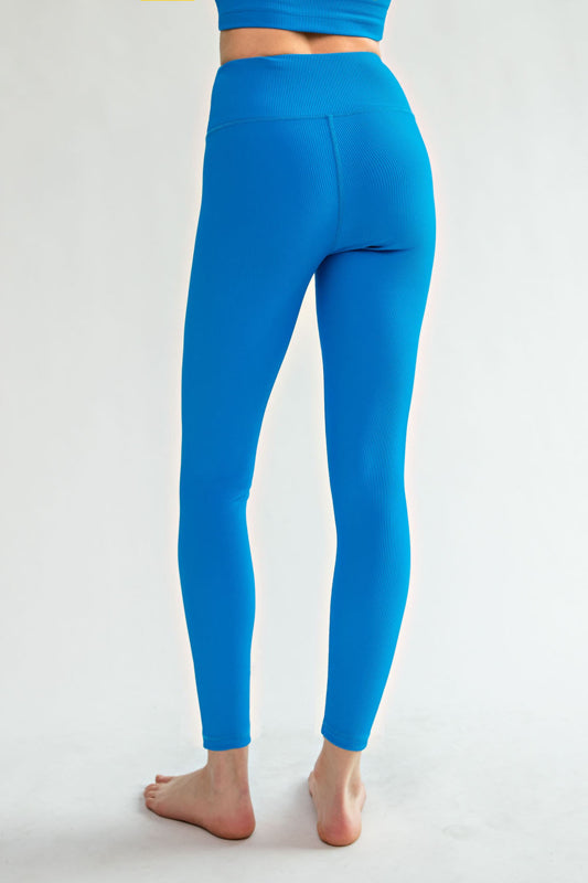 Nylon Rib Yoga Leggings in Sonic Blue - Only A Few Left!