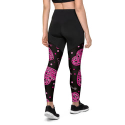 SHE REBEL - Sporty Compression Fit Leggings in Luv Hearts with Pocket