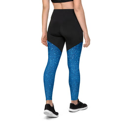 SHE REBEL - Sporty Compression Fit Leggings in Blue Sparkle with Pocket