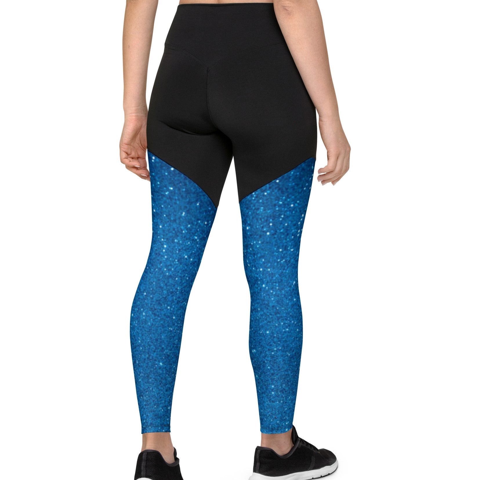 SHE REBEL - Sporty Compression Fit Leggings in Blue Sparkle with Pocket