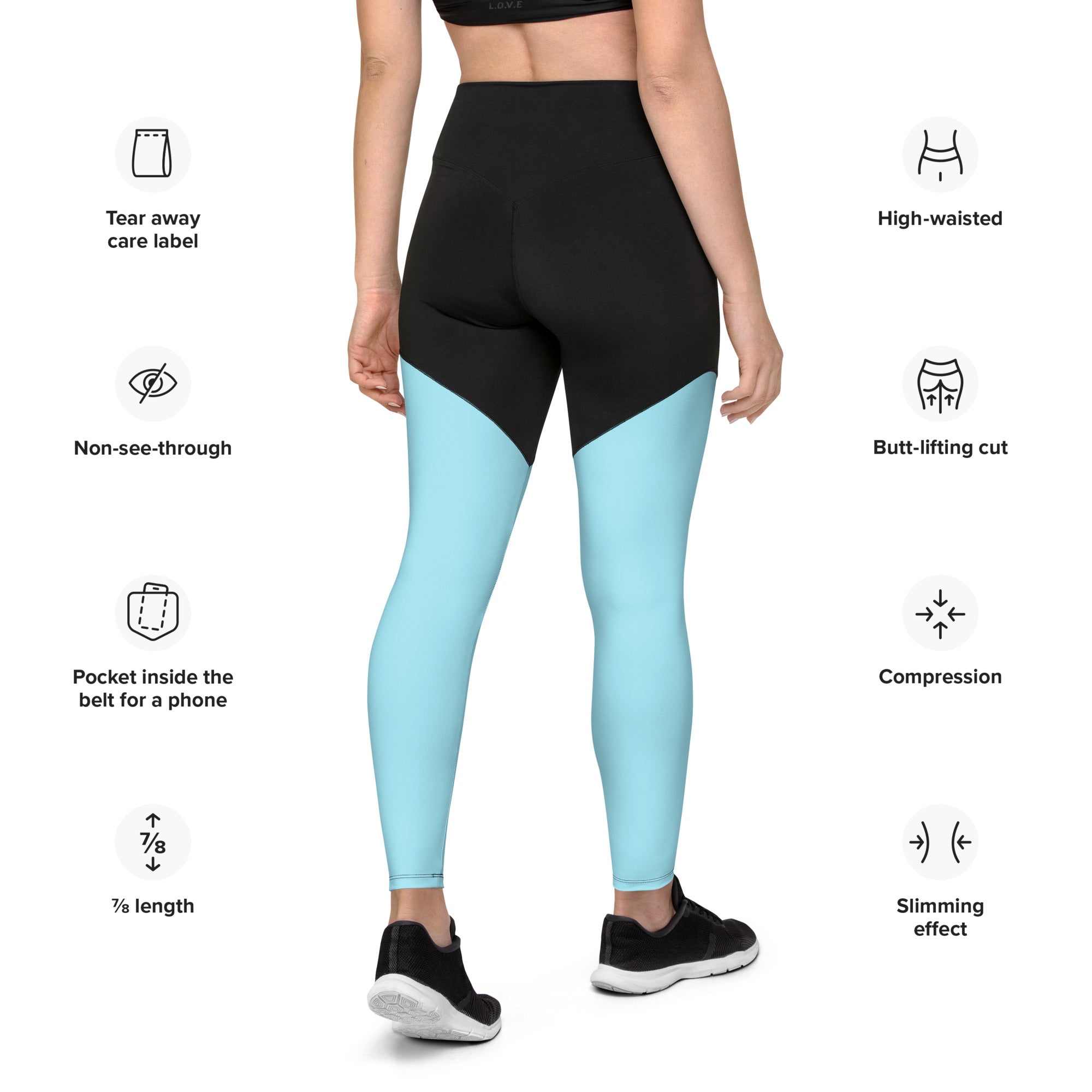 Sporty Compression Fit Leggings in Blizzard Blue with Pocket