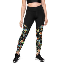 SHE REBEL - Sporty Compression Leggings in Funky Mermaids with Pocket