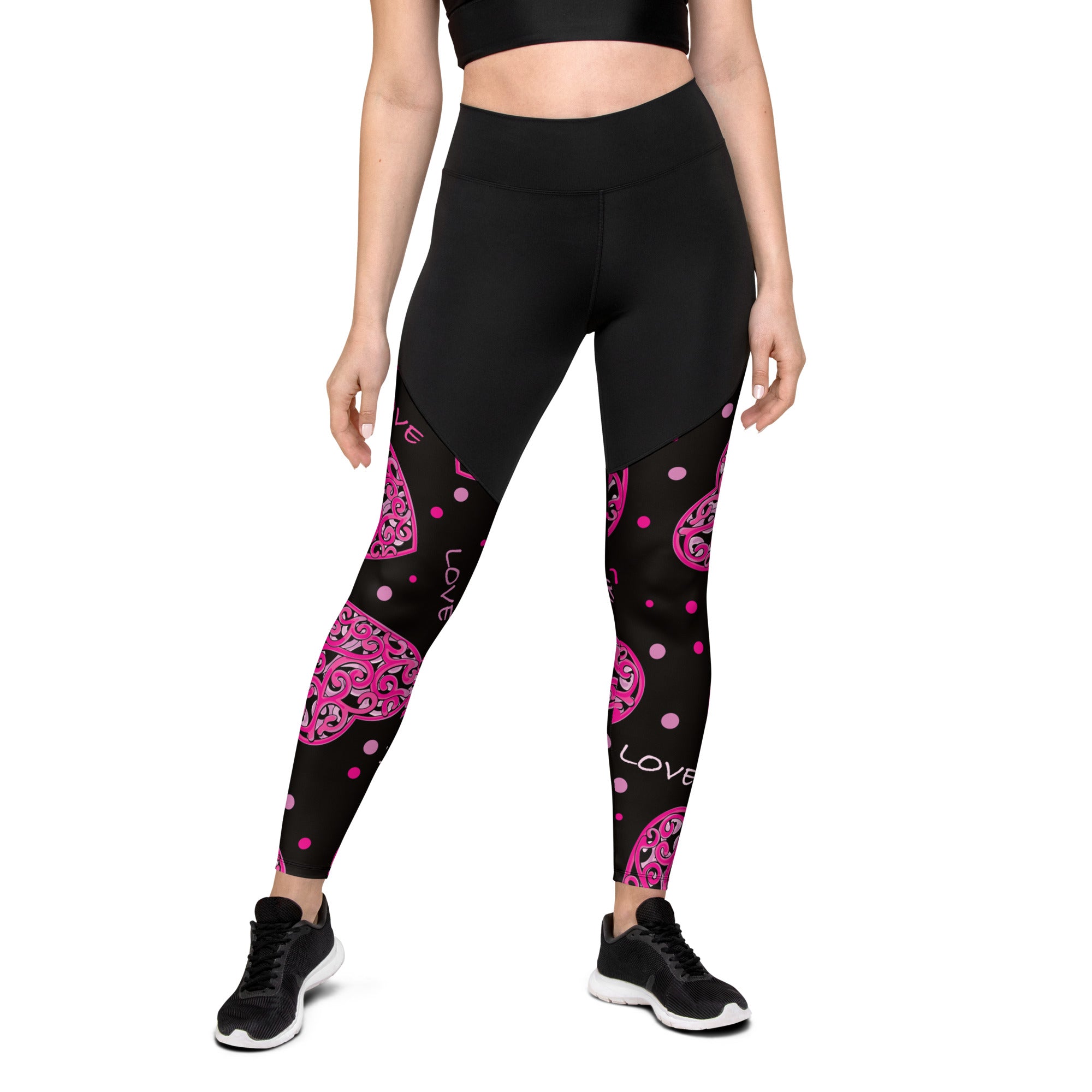 SHE REBEL - Sporty Compression Fit Leggings in Luv Hearts with Pocket