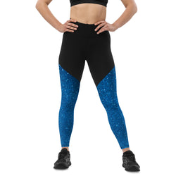 SHE REBEL - Sporty Compression Fit Leggings in Blue Sparkle with Pocket