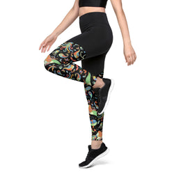 SHE REBEL - Sporty Compression Leggings in Funky Mermaids with Pocket