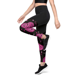 SHE REBEL - Sporty Compression Fit Leggings in Luv Hearts with Pocket