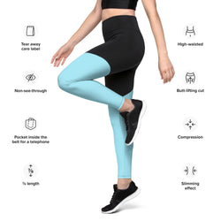 Sporty Compression Fit Leggings in Blizzard Blue with Pocket