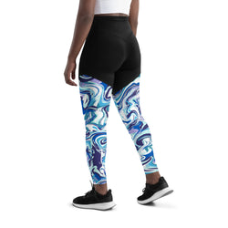 SHE REBEL - Sporty Compression Fit Leggings with Pocket in Blue Marble