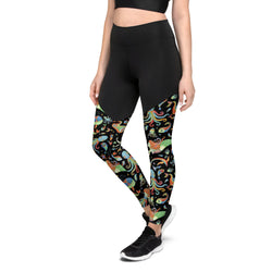 SHE REBEL - Sporty Compression Leggings in Funky Mermaids with Pocket