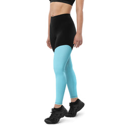 Sporty Compression Fit Leggings in Blizzard Blue with Pocket