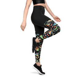 SHE REBEL - Sporty Compression Leggings in Funky Mermaids with Pocket