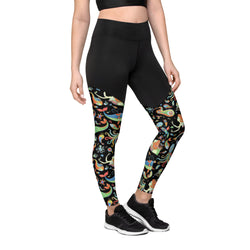 SHE REBEL - Sporty Compression Leggings in Funky Mermaids with Pocket