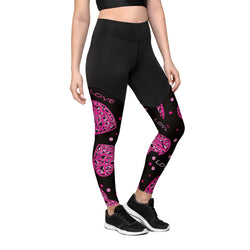 SHE REBEL - Sporty Compression Fit Leggings in Luv Hearts with Pocket