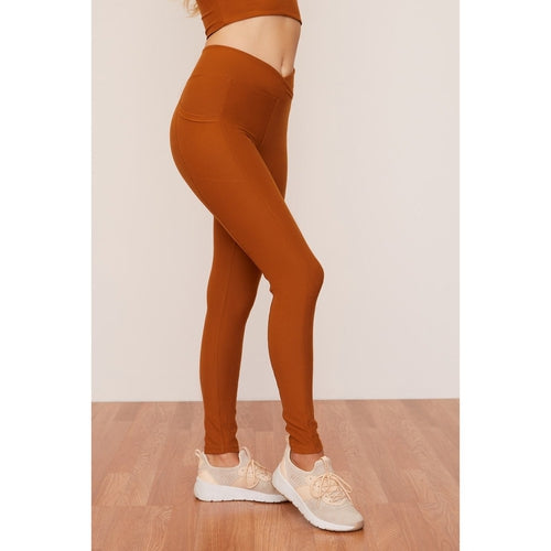 Turmeric Crossover Leggings With Pocket