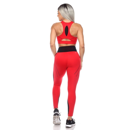 WHITE MARK - Cut Out Mesh Sports Bra & Leggings Set in Raging Red