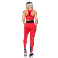 WHITE MARK - Cut Out Mesh Sports Bra & Leggings Set in Raging Red