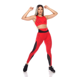 WHITE MARK - Cut Out Mesh Sports Bra & Leggings Set in Raging Red